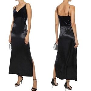 MAJE - Ryck Velevt-Paneled Satin Slip Dress Size Small/1